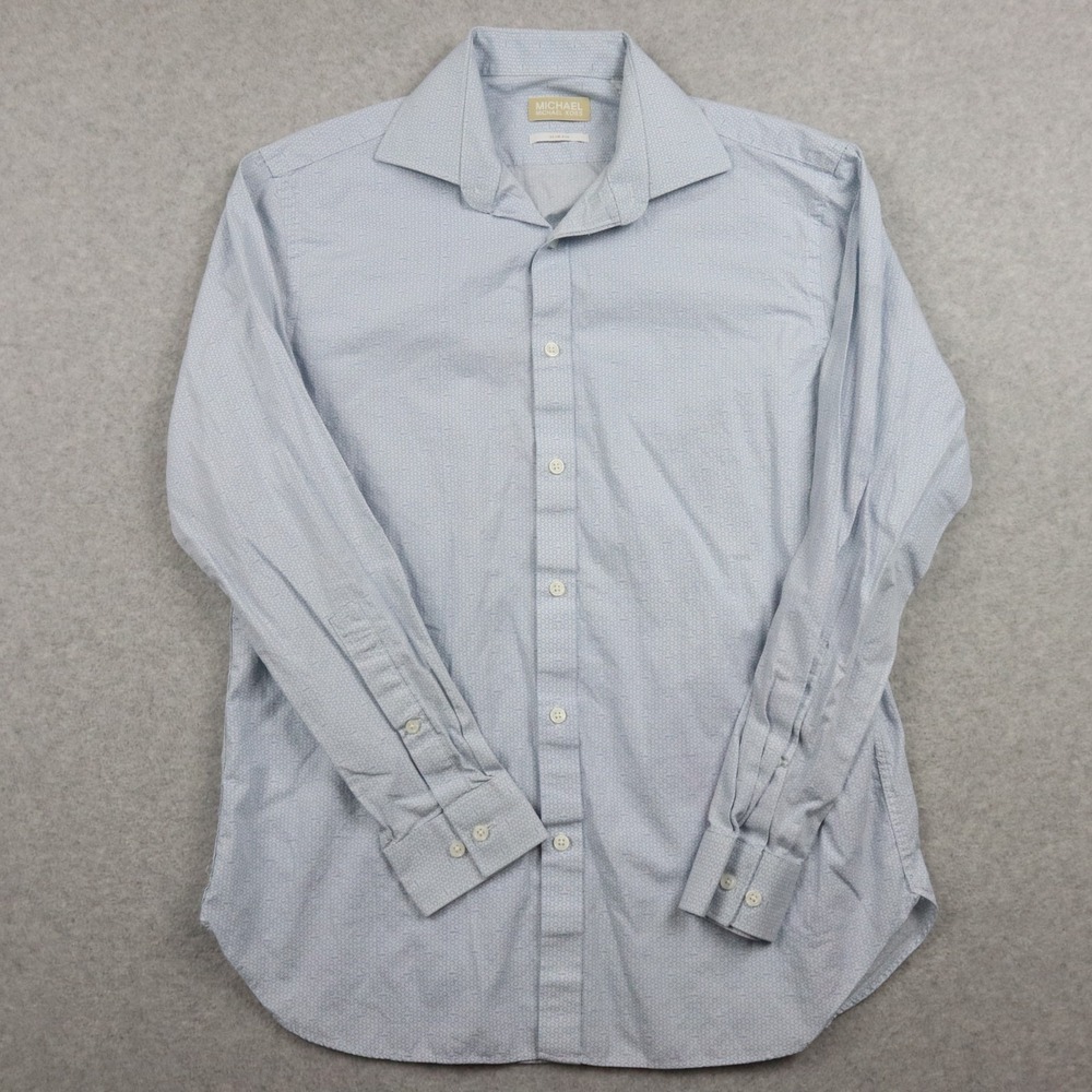 Michael Kors Shirt Mens Medium 15-15.5 32/33 Slim Fit Button Up Blue Long Sleeve
